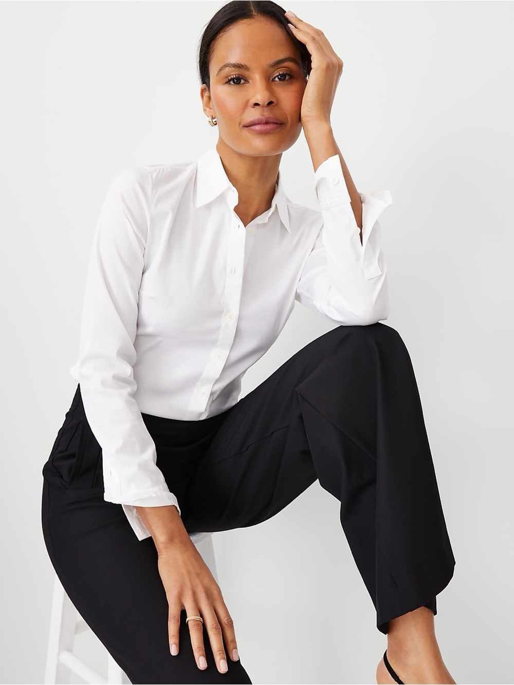 NWOT$78 Ann Taylor Factory Women's White Tailored Button Down Shirt, Blouse MP